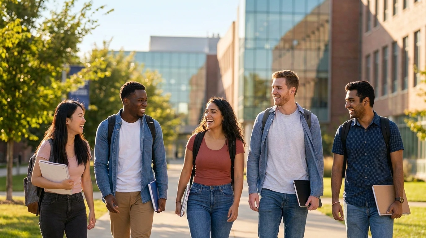 International students at university campus